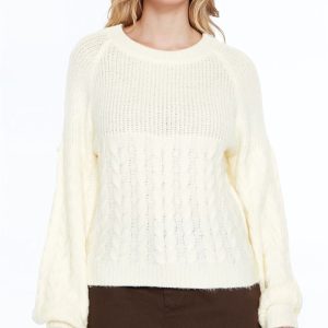 Peasant-Sleeve Cable Knit Sweater