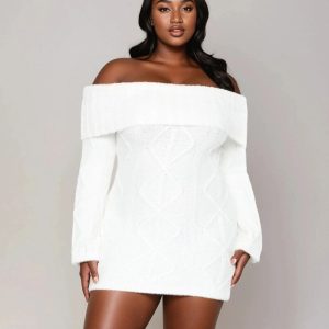 Plus Size Cable Knit Mini Sweater Dress