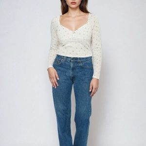 Floral Pointelle Long-Sleeve Top