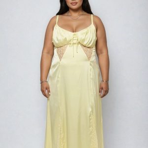 Plus Size Satin Lace Inset Maxi Dress