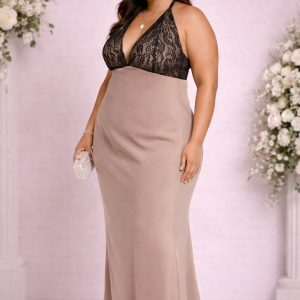 Plus Size Chiffon Halter Slip Maxi Dress