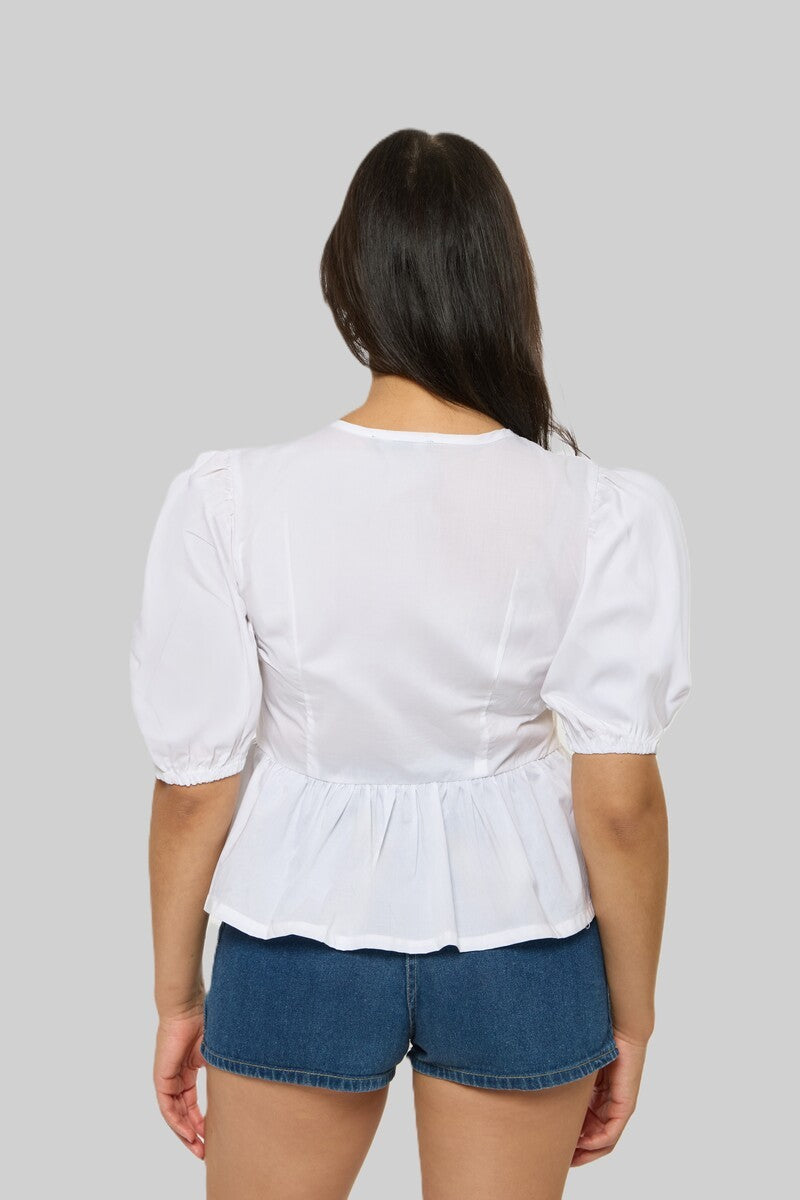 Poplin Tie-Front Peplum Top - Image 2