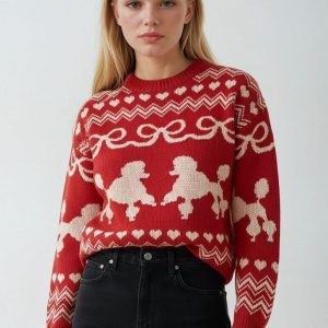 Poodle Pattern Fair Isle Knit Sweater