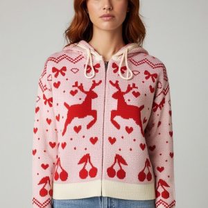 Reindeer Zip-Up Hoodie Sweater