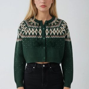 Fair Isle Pom-Pom Tie Cardigan
