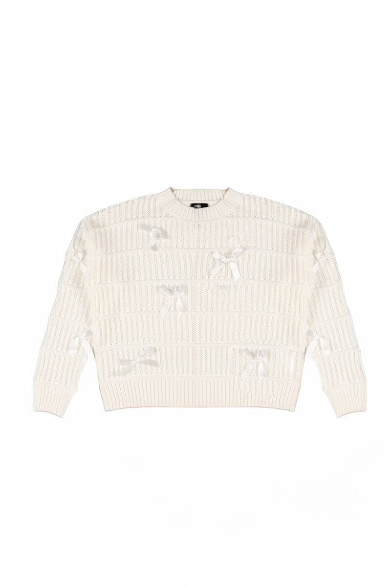 Ribbon Bow Cropped Sweater - Image 2