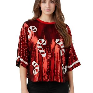 Candy Cane Holiday Sequin Top