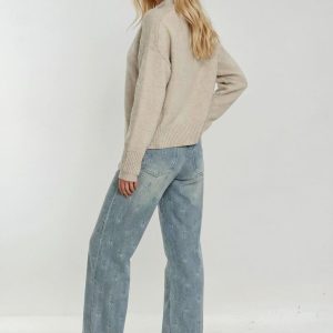 Cherry Embroidered Wide-Leg Jeans