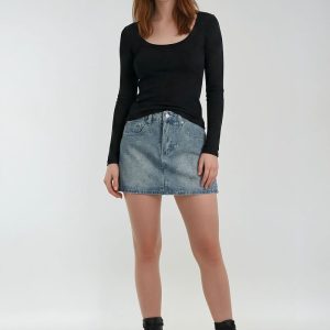 Cherry Embroidered Denim Mini Skirt