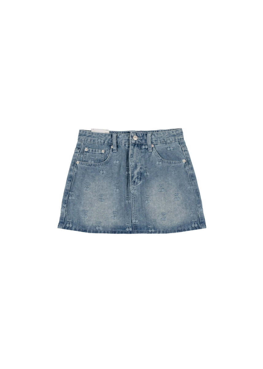 Cherry Embroidered Denim Mini Skirt - Image 3