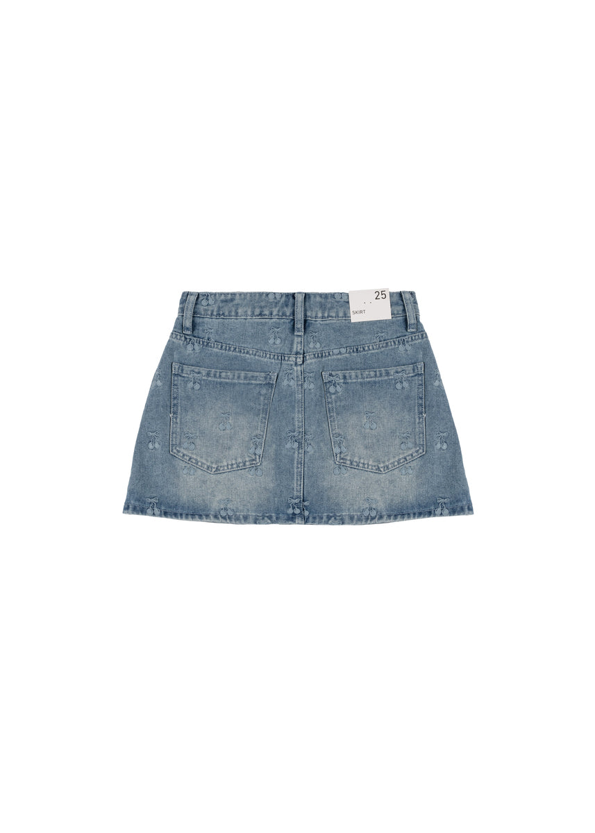 Cherry Embroidered Denim Mini Skirt - Image 4