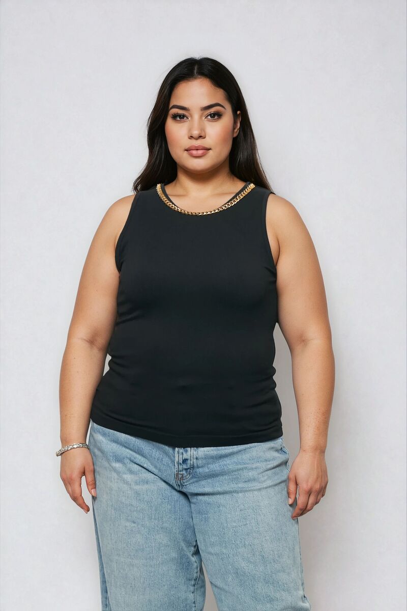 Plus Size Seamless Chain-Trim Tank - Image 4