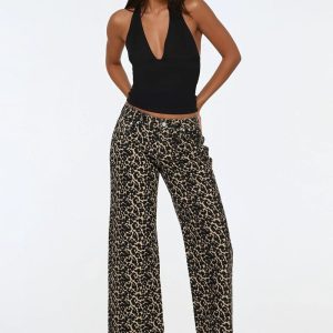 Leopard Print Low-Rise Wide-Leg Jeans