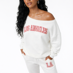 FLEECE OFF THE SHOULDER LOS ANGELES SWEATSHIRT