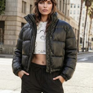 Faux Leather Puffer Jacket