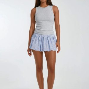 Pleated Bow Gingham Mini Skirt