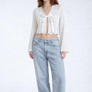 Open-Front Pointelle Bow Cardigan