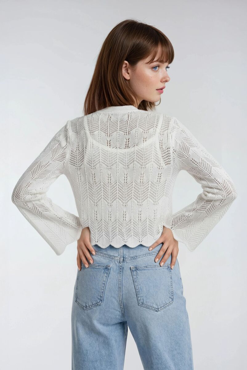 Open-Front Pointelle Bow Cardigan - Image 2