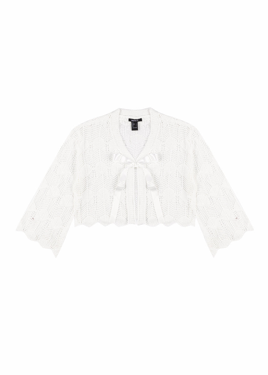 Open-Front Pointelle Bow Cardigan - Image 3