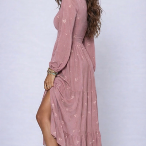Floral-Embroidered Tiered Maxi Dress