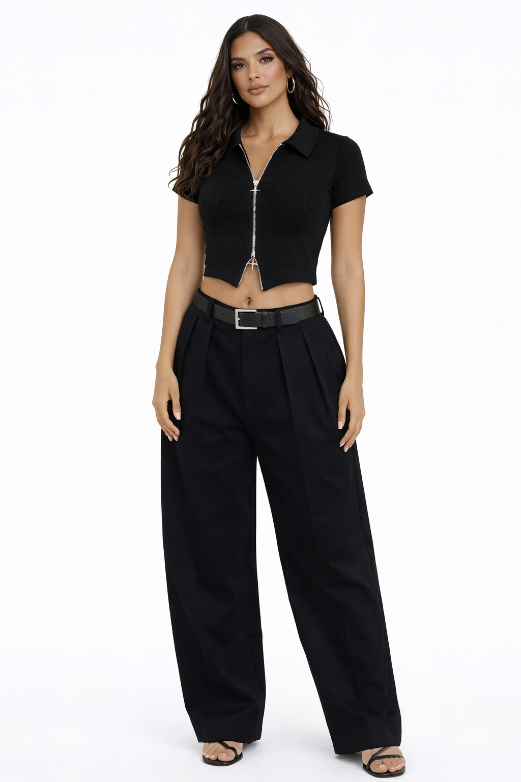 DOUBLE ZIP FRONT SHORT SLEEVE COLLARED TOP - Image 7