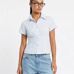FITTED SHORT SLEEVE STRIPED BLOUSE