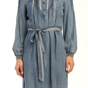 Evie Long Sleeve Smocked Cuff. Banded Collar. Half Button Pop Over Dress