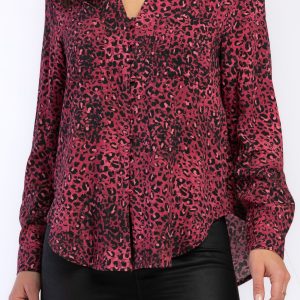 Eleni Long Sleeve Loop Button Down Closure Chest Patch Pockets Rounded Hem