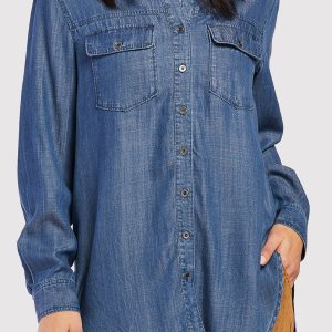 Nanette Long Sleeve Button Down Madarin Collar Double Button Flap Chest Pockets