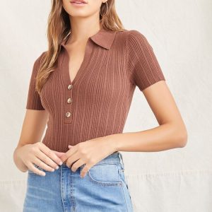 Collared Sweater-Knit Bodysuit