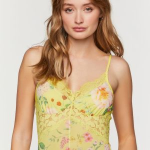 Floral Lace-Panel Cami Bodysuit