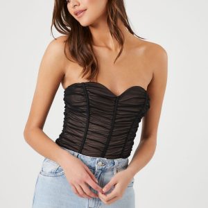 Mesh Ruched Sweetheart Bodysuit