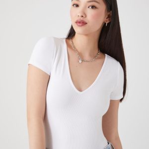 Ribbed Knit V-Neck Bodysuit