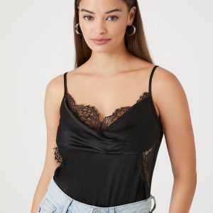 Satin Lace-Trim Bodysuit