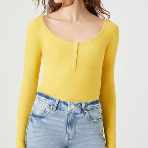 Ribbed Knit Long-Sleeve Bodysuit
