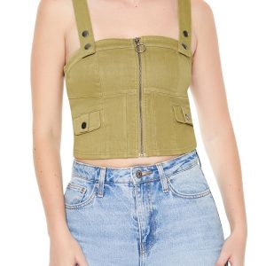 Denim Zip-Up Crop Top