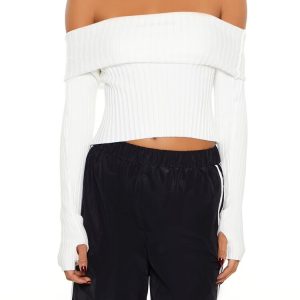 Sweater-Knit Off-the-Shoulder Top