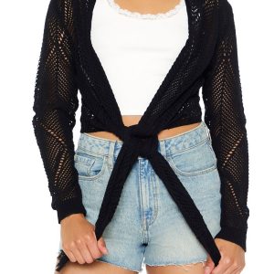 Open-Knit Tie-Front Sweater