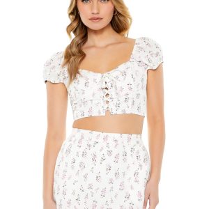 Floral Print Puff-Sleeve Crop Top
