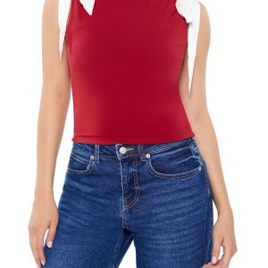 Sleeveless Satin Bow Top