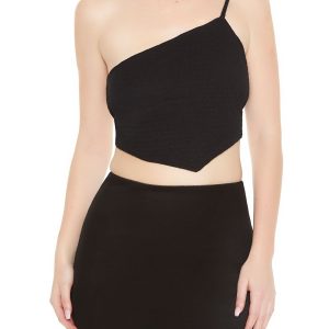 Textured One-Shoulder Crop Top