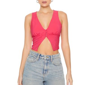 Plunging Split-Hem Crop Top