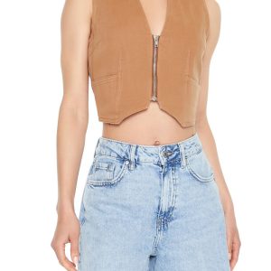 Twill Zip-Up Crop Top