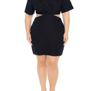 Plus Size Surplice Cutout Mini Dress