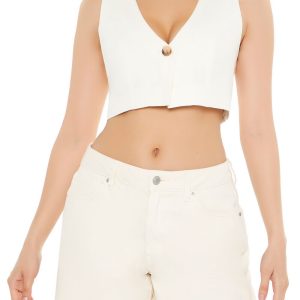Sleeveless Linen-Blend Crop Top