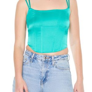 Satin Lace-Up Cropped Cami