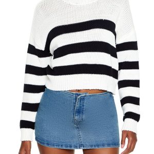 Striped Drop-Sleeve Sweater