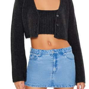 Chenille Sweater Crop Top & Cardigan Sweater