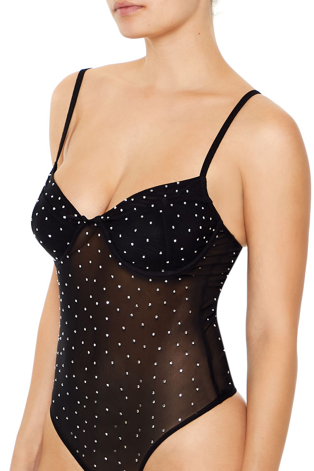 Rhinestone Mesh Thong Bodysuit - Image 3