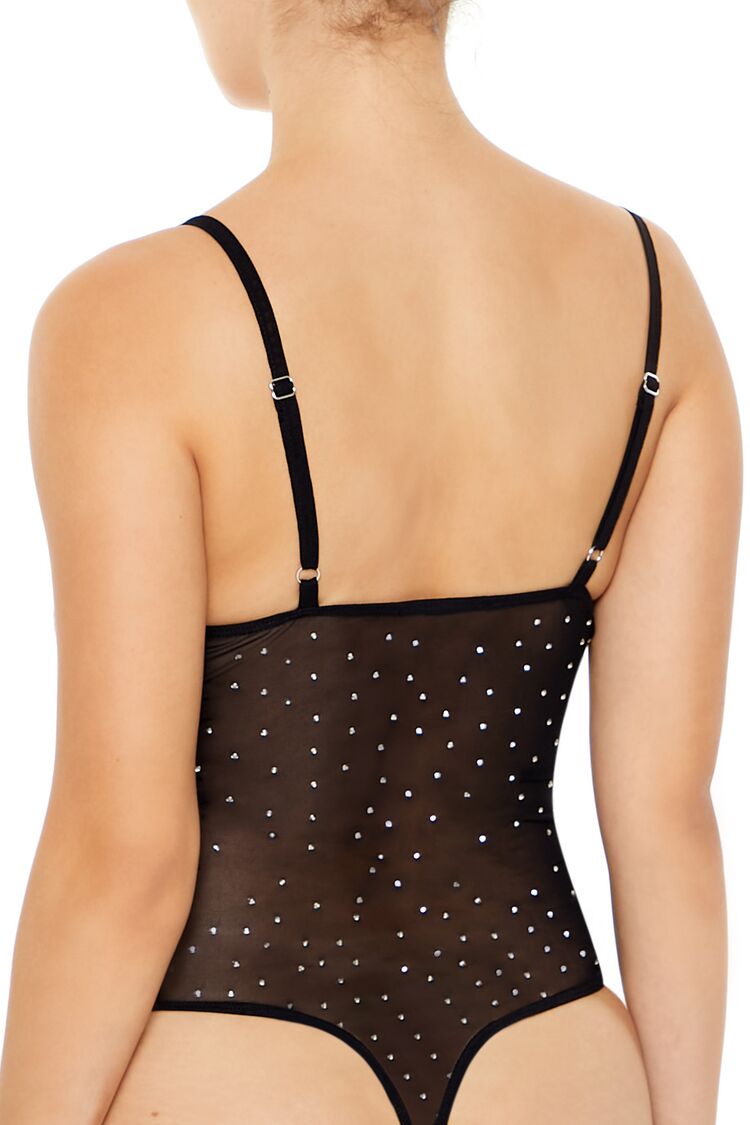 Rhinestone Mesh Thong Bodysuit - Image 4
